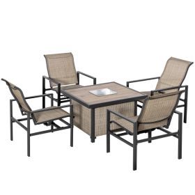 5 Piece Garden Patio Dining Set, Dinner Table with Built-in Ice Bucket Insert, 4 Rocking Chairs, Beige
