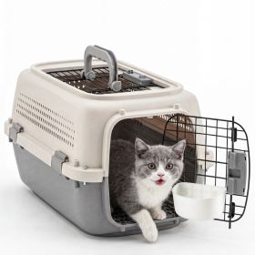 Hard-Sided Dog and Cat Carrier, TSA Airline Approved, for Small to Medium Pets, Travel Crate with Handle, Ventilated Design (Color: beige grey)